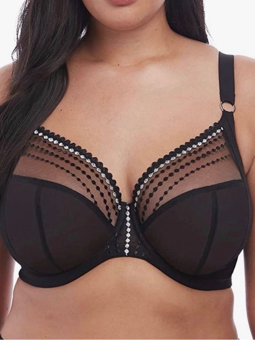 Elomi Matilda Underwire Plunge Bra UK 40G / US 40I Black Sheer Mesh